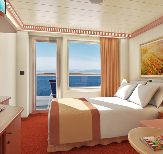 Balcony view stateroom on Carnival Freedom.
