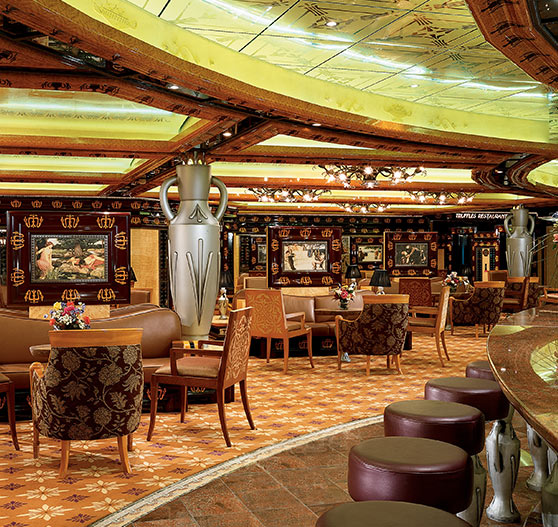 Lounge and bar area interior on Carnival Legend.
