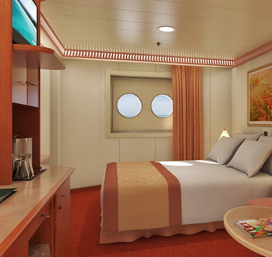 Interior of porthole stateroom on Carnival Conquest.